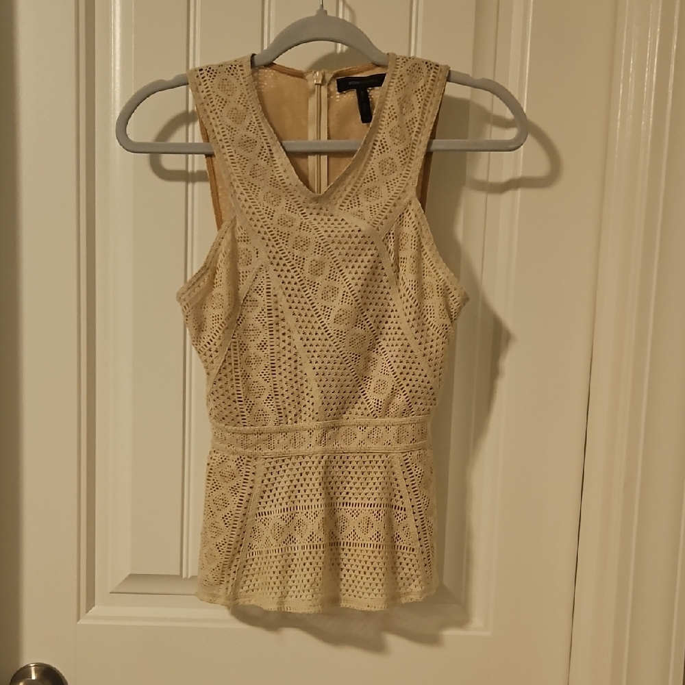 BCBGMaxAzria Cream Lace Peplum Blouse
